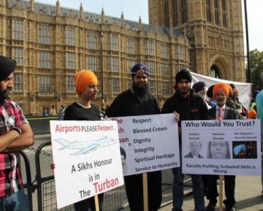 Sikhs protested outside the Parliament
