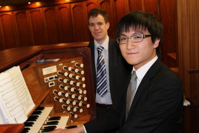 Ratcliffe College Student Eric Chan with Director of Music, Mr Edward McCall.  Credit. Ratcliffe College