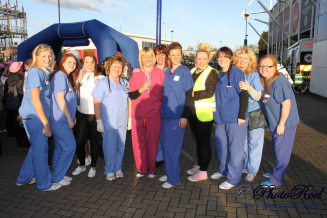 Fund raisers gather outside the King Power Stadium for the start of the charity walk last year.