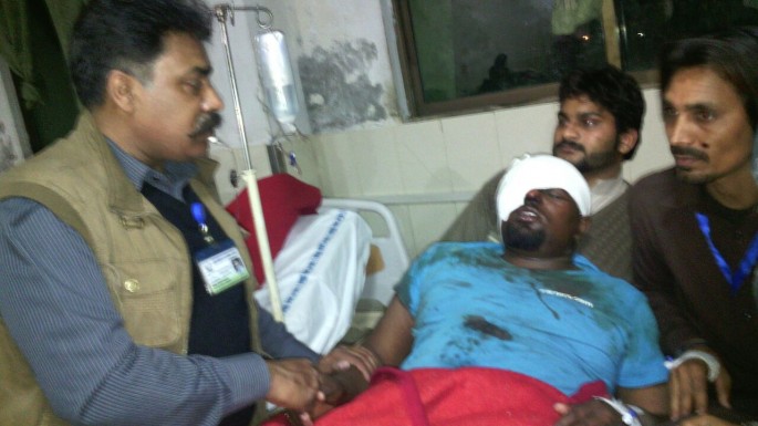 A man injured in the bomb blast speaks to our reporter. Credit. Pukaar News
