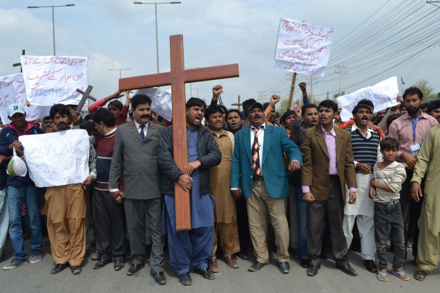 Christians take to the streets of Lahore following the attack.  Credit. Pukaar News