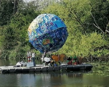 GIANT GLOBE MADE FROM WASTE PLACED IN ABBEY PARK TO MARK EARTH DAY